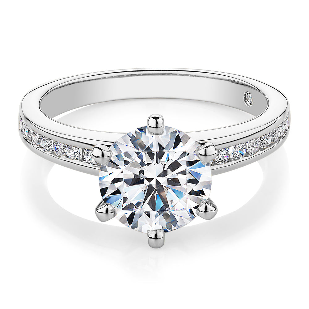 Signature Simulant Diamond 2.17 carat* TW round brilliant shouldered engagement ring in 10 carat white gold