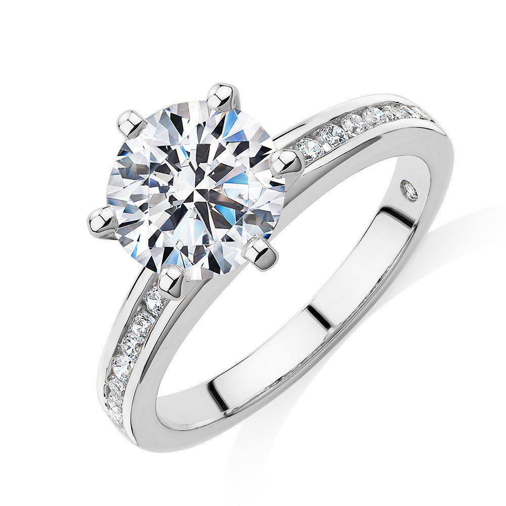 Signature Simulant Diamond 2.17 carat* TW round brilliant shouldered engagement ring in 10 carat white gold