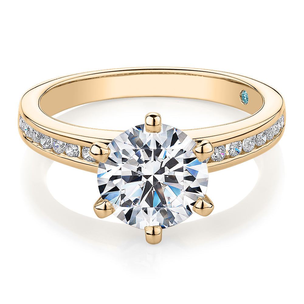 Premium Certified Lab-Grown Diamond 2.17 carat TW round brilliant shouldered engagement ring in 14 carat yellow gold