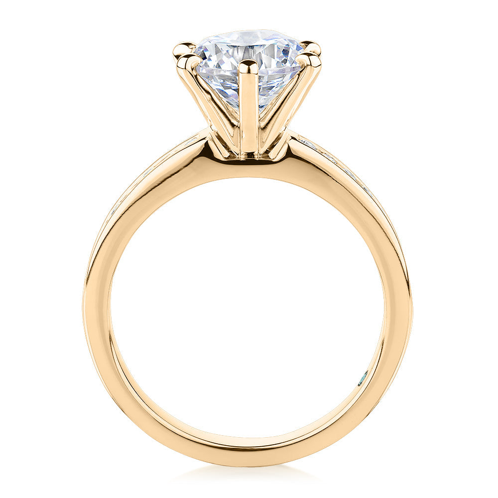 Premium Certified Lab-Grown Diamond 2.17 carat TW round brilliant shouldered engagement ring in 14 carat yellow gold
