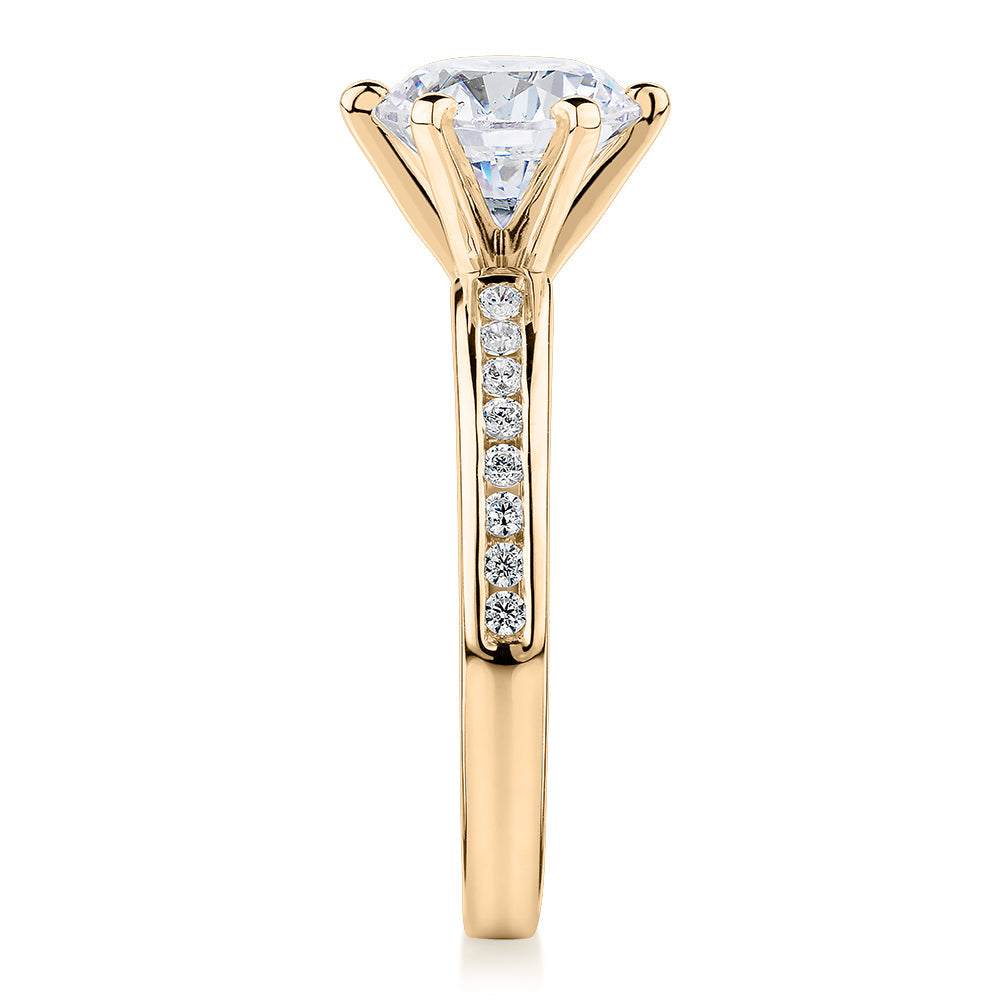 Signature Simulant Diamond 2.17 carat* TW round brilliant shouldered engagement ring in 10 carat yellow gold