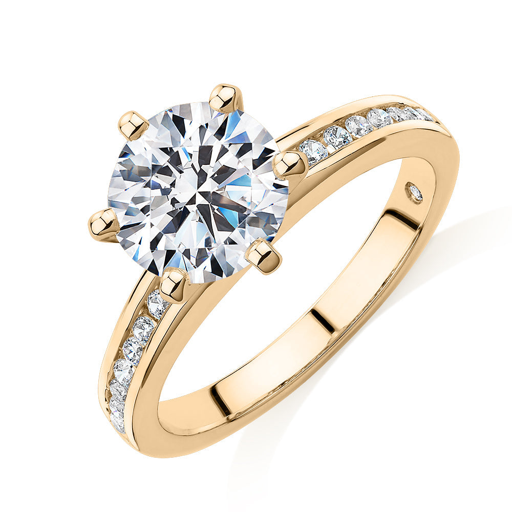 Signature Simulant Diamond 2.17 carat* TW round brilliant shouldered engagement ring in 10 carat yellow gold