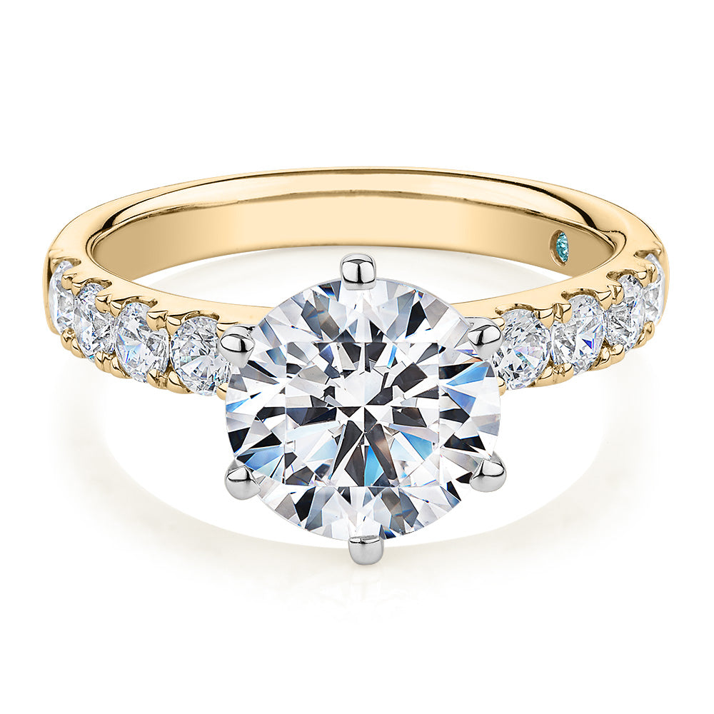 Premium Certified Lab-Grown Diamond, 3.62 carat TW round brilliant shouldered engagement ring in 14