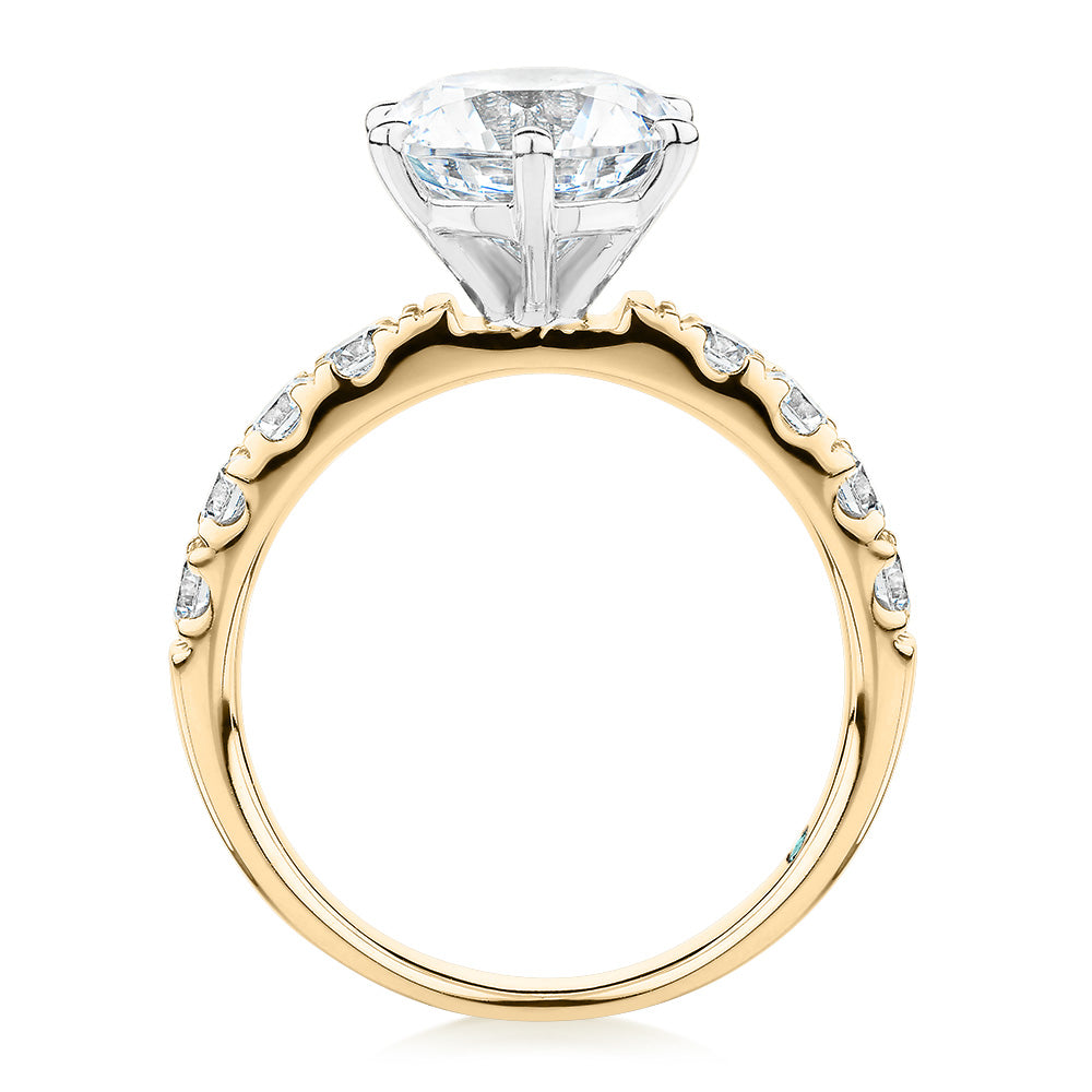 Premium Certified Lab-Grown Diamond, 3.62 carat TW round brilliant shouldered engagement ring in 14
