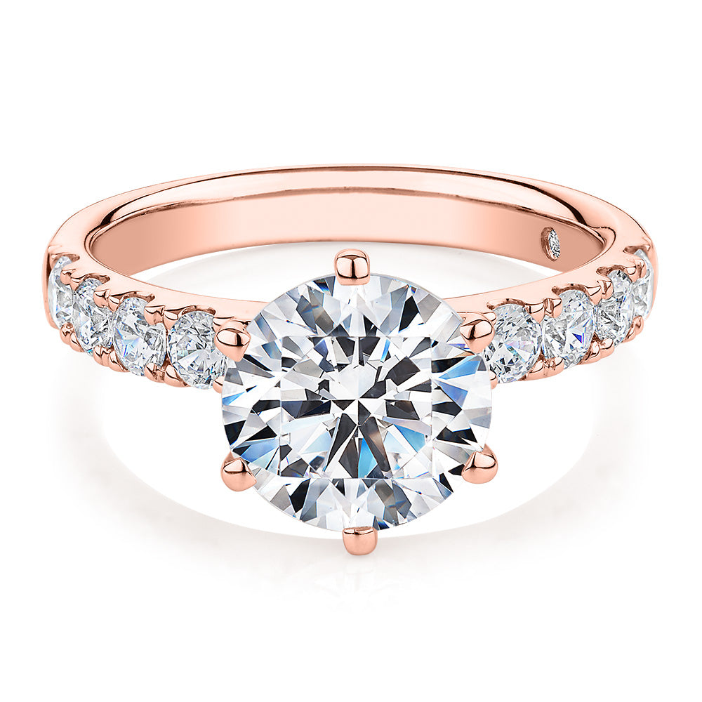 Signature Simulant Diamond 3.62 carat* TW round brilliant shouldered engagement ring in 10 carat rose gold