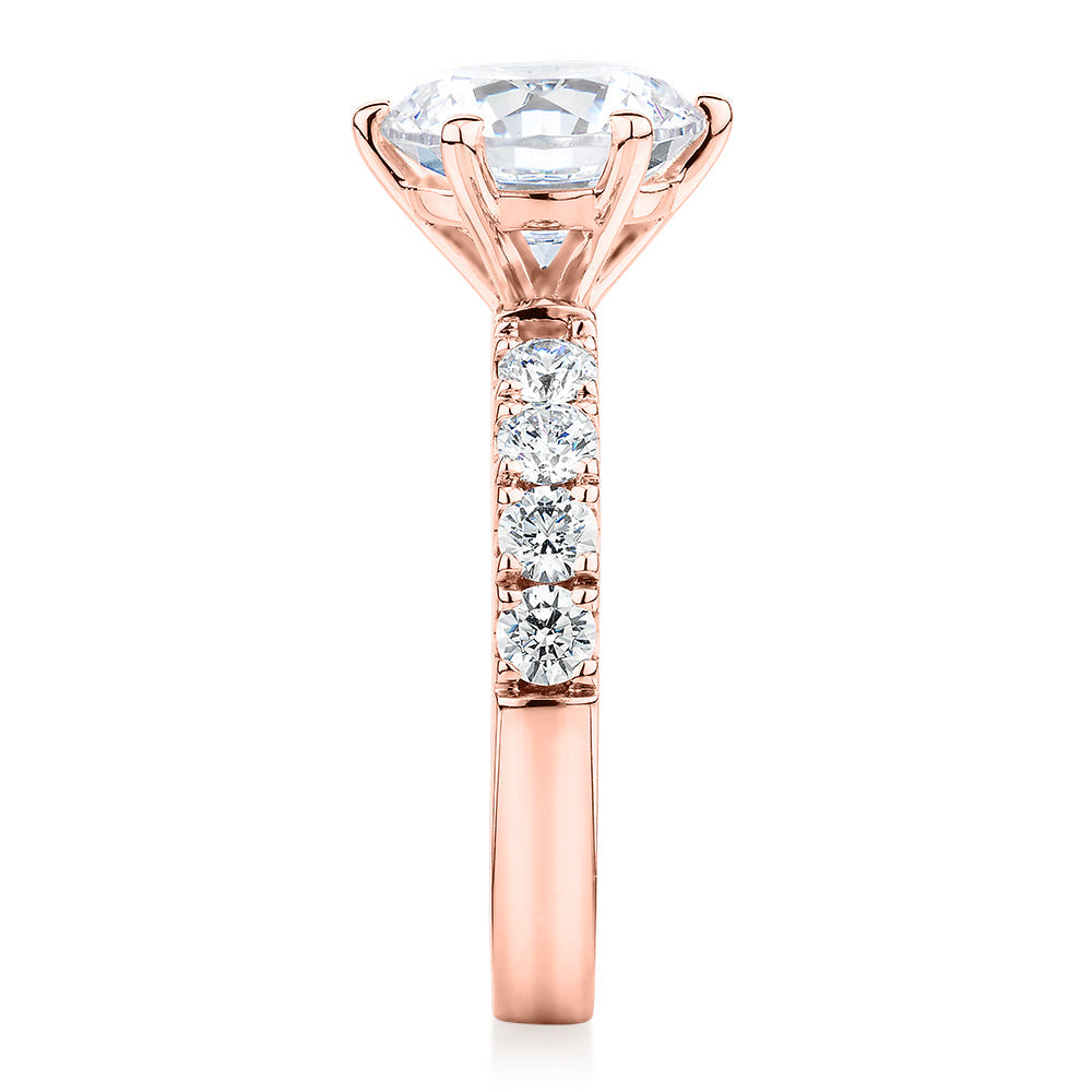 Signature Simulant Diamond 3.62 carat* TW round brilliant shouldered engagement ring in 10 carat rose gold