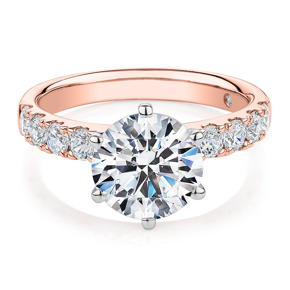 Signature Simulant Diamond 3.62 carat* TW round brilliant shouldered engagement ring in 10 carat rose and white gold