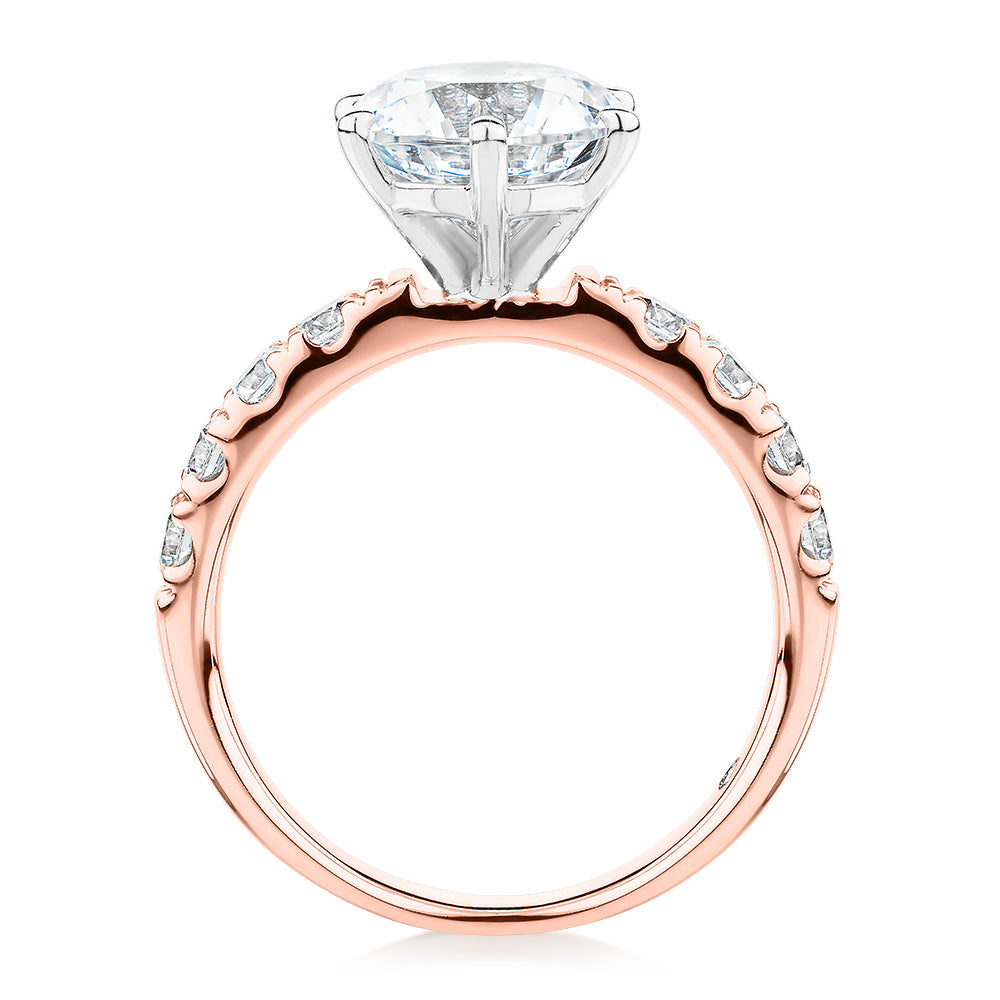 Signature Simulant Diamond 3.62 carat* TW round brilliant shouldered engagement ring in 10 carat rose and white gold