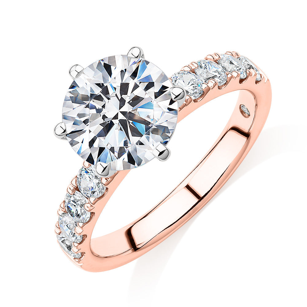 Signature Simulant Diamond 3.62 carat* TW round brilliant shouldered engagement ring in 10 carat rose and white gold