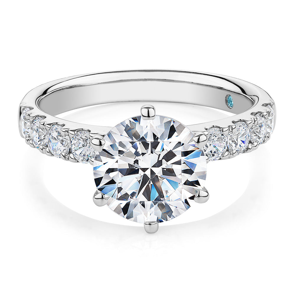 Premium Certified Lab-Grown Diamond, 3.62 carat TW round brilliant shouldered engagement ring in 14 carat white gold