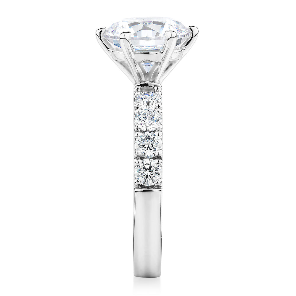 Premium Certified Lab-Grown Diamond, 3.62 carat TW round brilliant shouldered engagement ring in 14 carat white gold