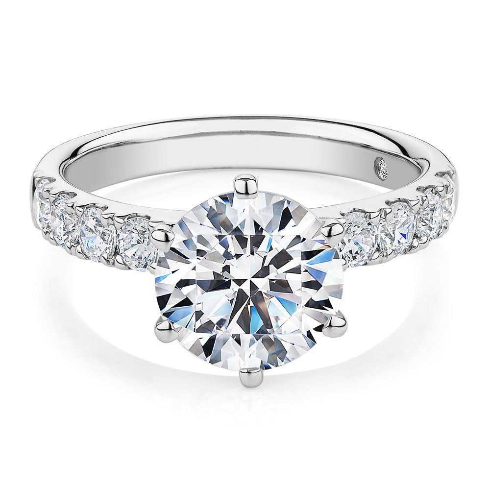 Signature Simulant Diamond 3.62 carat* TW round brilliant shouldered engagement ring in 10 carat white gold