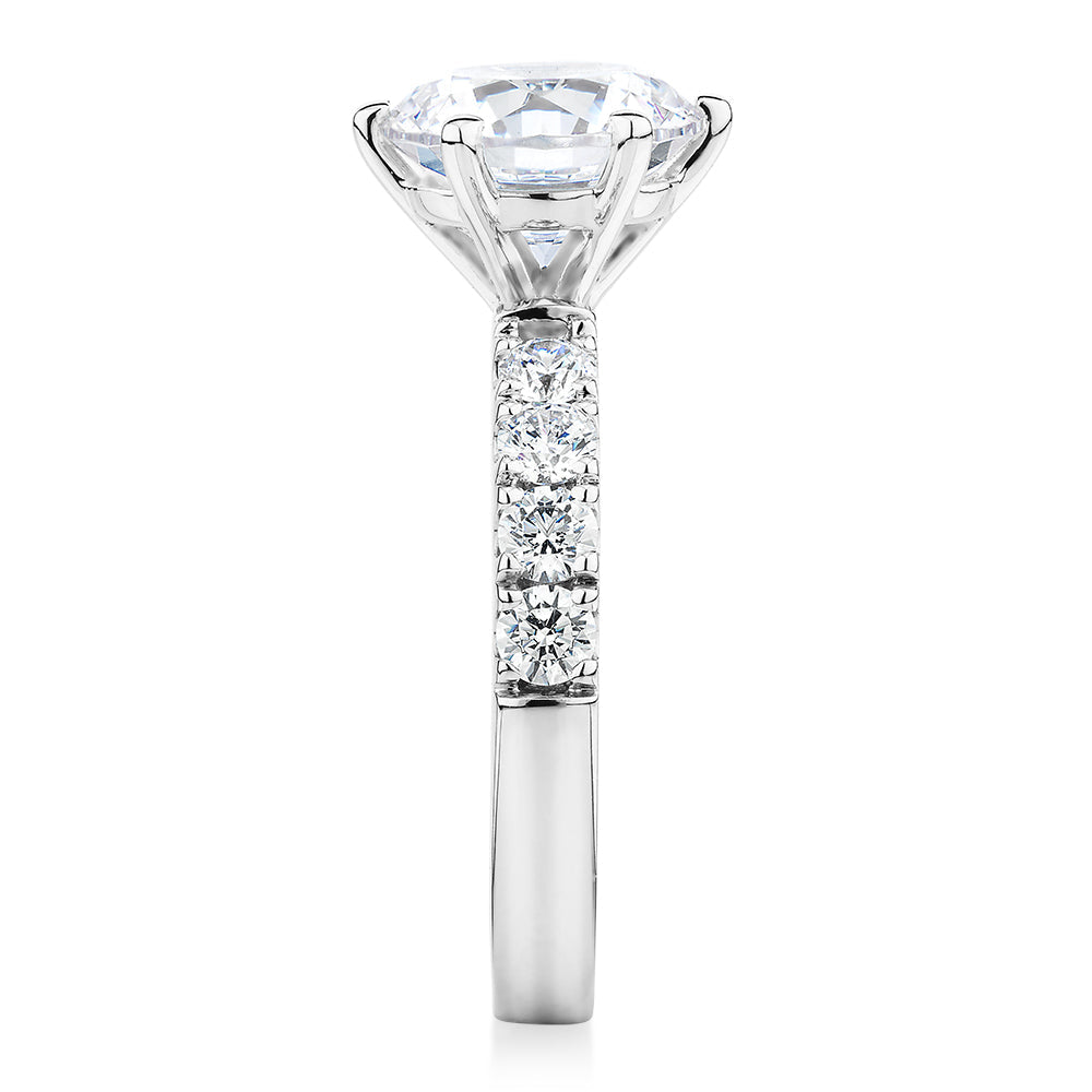 Signature Simulant Diamond 3.62 carat* TW round brilliant shouldered engagement ring in 10 carat white gold