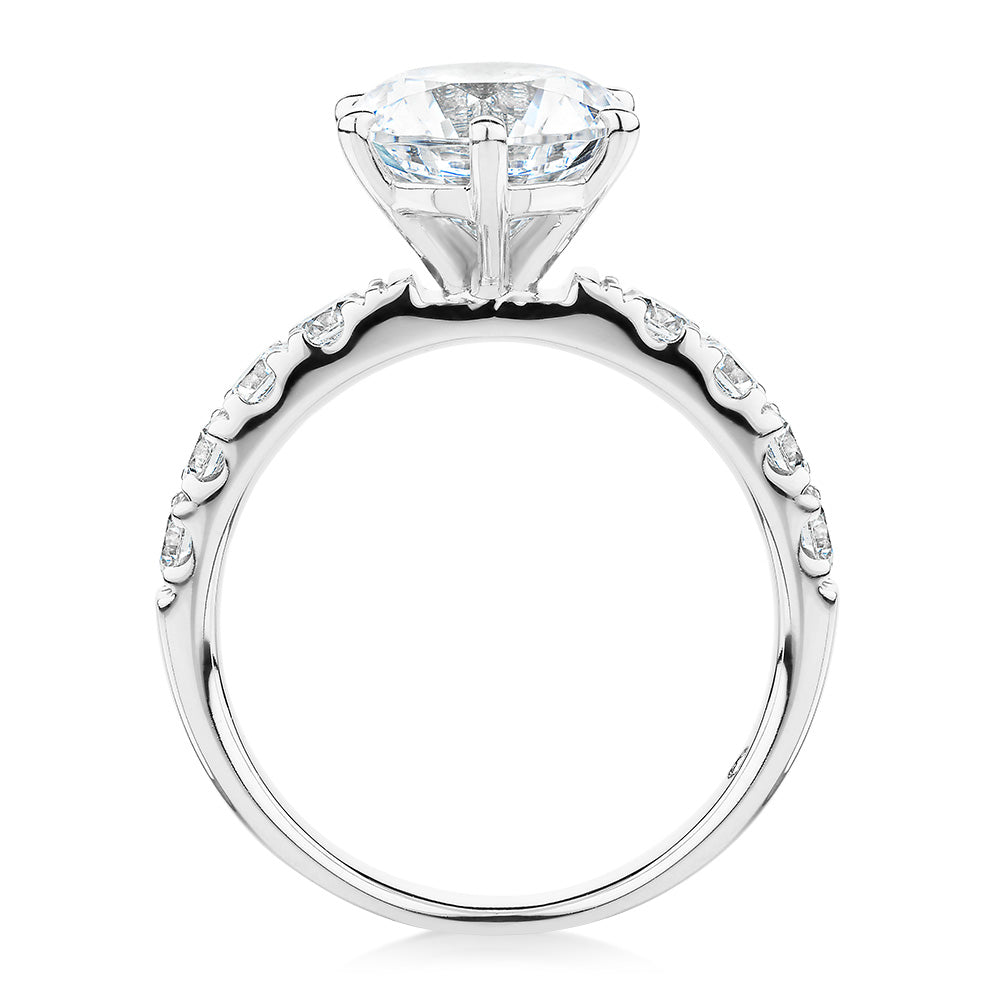 Signature Simulant Diamond 3.62 carat* TW round brilliant shouldered engagement ring in 10 carat white gold