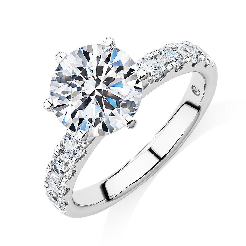 Signature Simulant Diamond 3.62 carat* TW round brilliant shouldered engagement ring in 10 carat white gold