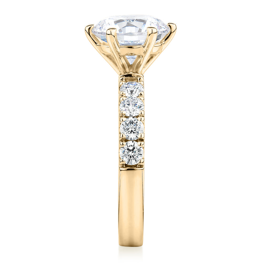 Signature Simulant Diamond 3.62 carat* TW round brilliant shouldered engagement ring in 10 carat yellow gold