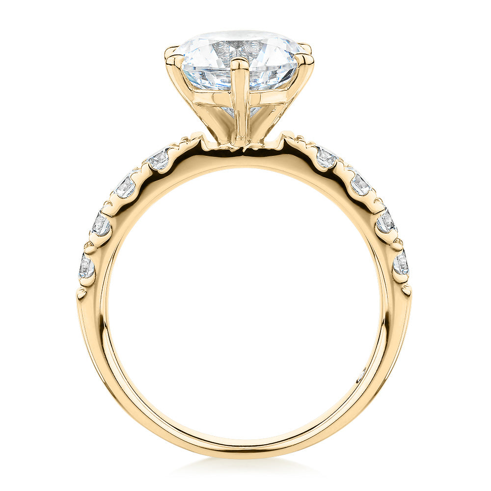 Signature Simulant Diamond 3.62 carat* TW round brilliant shouldered engagement ring in 10 carat yellow gold