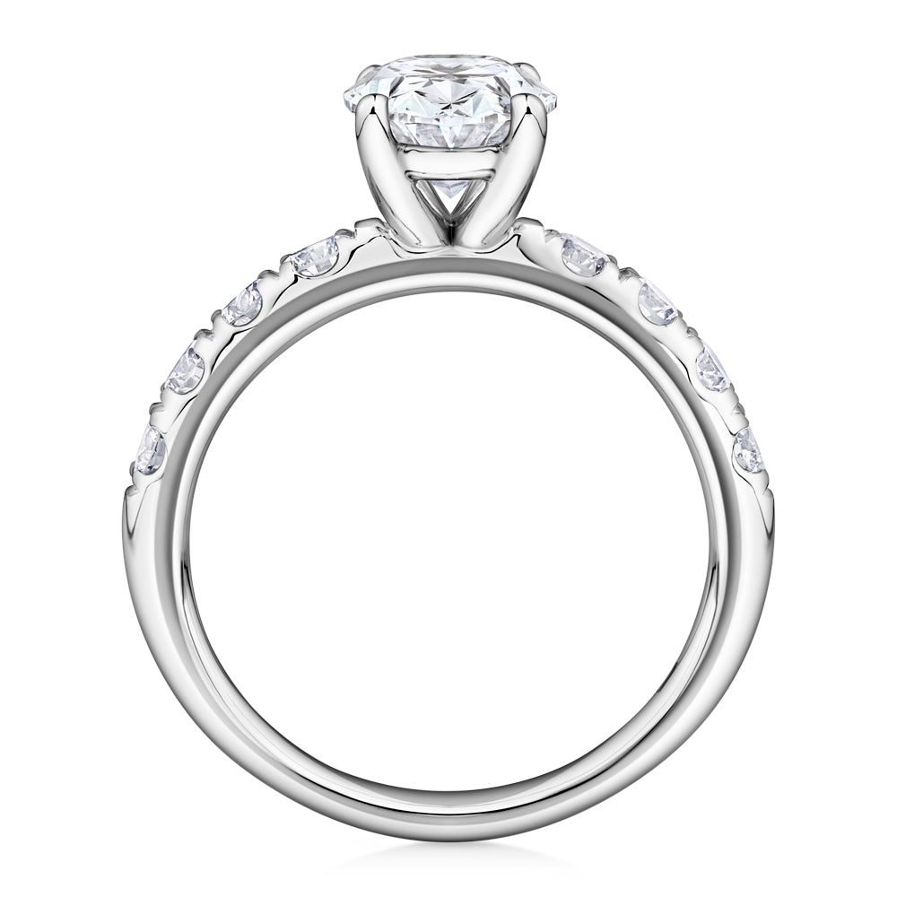 Certified Lab-Grown Diamond, 2.62 carat TW oval and round brilliant shouldered solitaire engagement ring in 14 carat white gold