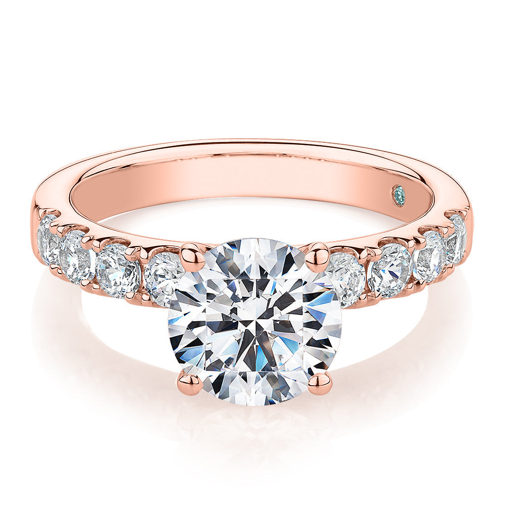 Premium Certified Lab-Grown Diamond 2.62 carat TW round brilliant shouldered engagement ring in 14 carat rose gold