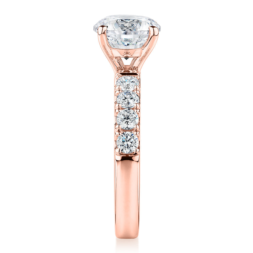 Premium Certified Lab-Grown Diamond 2.62 carat TW round brilliant shouldered engagement ring in 14 carat rose gold