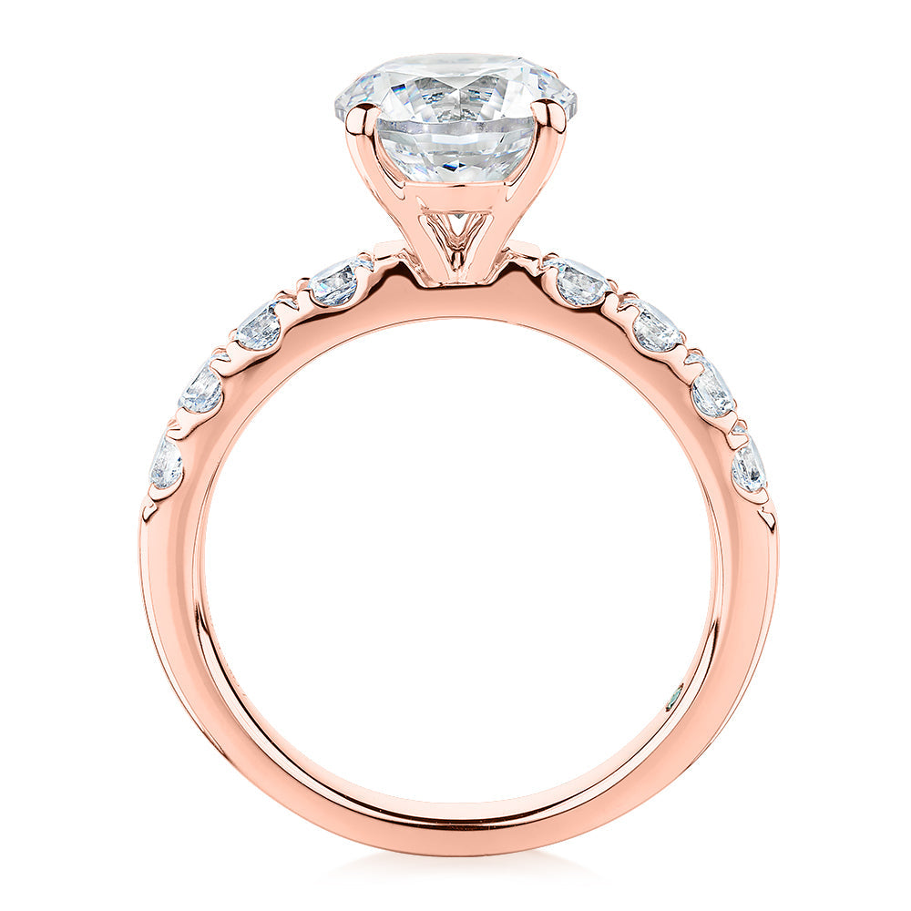 Premium Certified Lab-Grown Diamond 2.62 carat TW round brilliant shouldered engagement ring in 14 carat rose gold