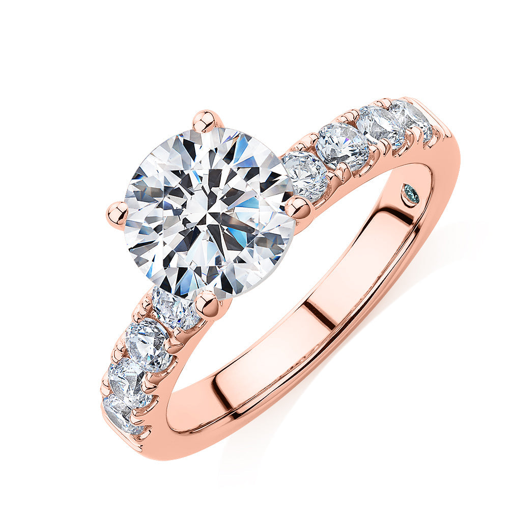 Premium Certified Lab-Grown Diamond 2.62 carat TW round brilliant shouldered engagement ring in 14 carat rose gold