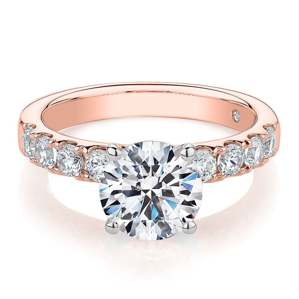 Signature Simulant Diamond 2.62 carat* TW round brilliant shouldered engagement ring in 10 carat rose and white gold