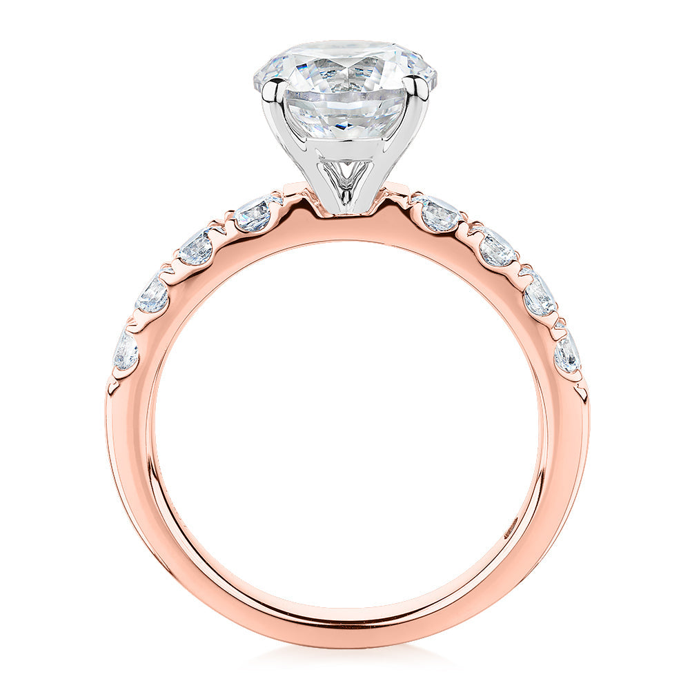 Signature Simulant Diamond 2.62 carat* TW round brilliant shouldered engagement ring in 10 carat rose and white gold
