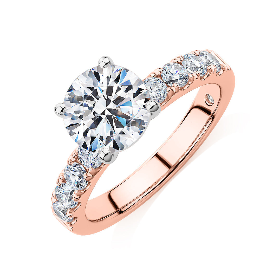 Signature Simulant Diamond 2.62 carat* TW round brilliant shouldered engagement ring in 10 carat rose and white gold