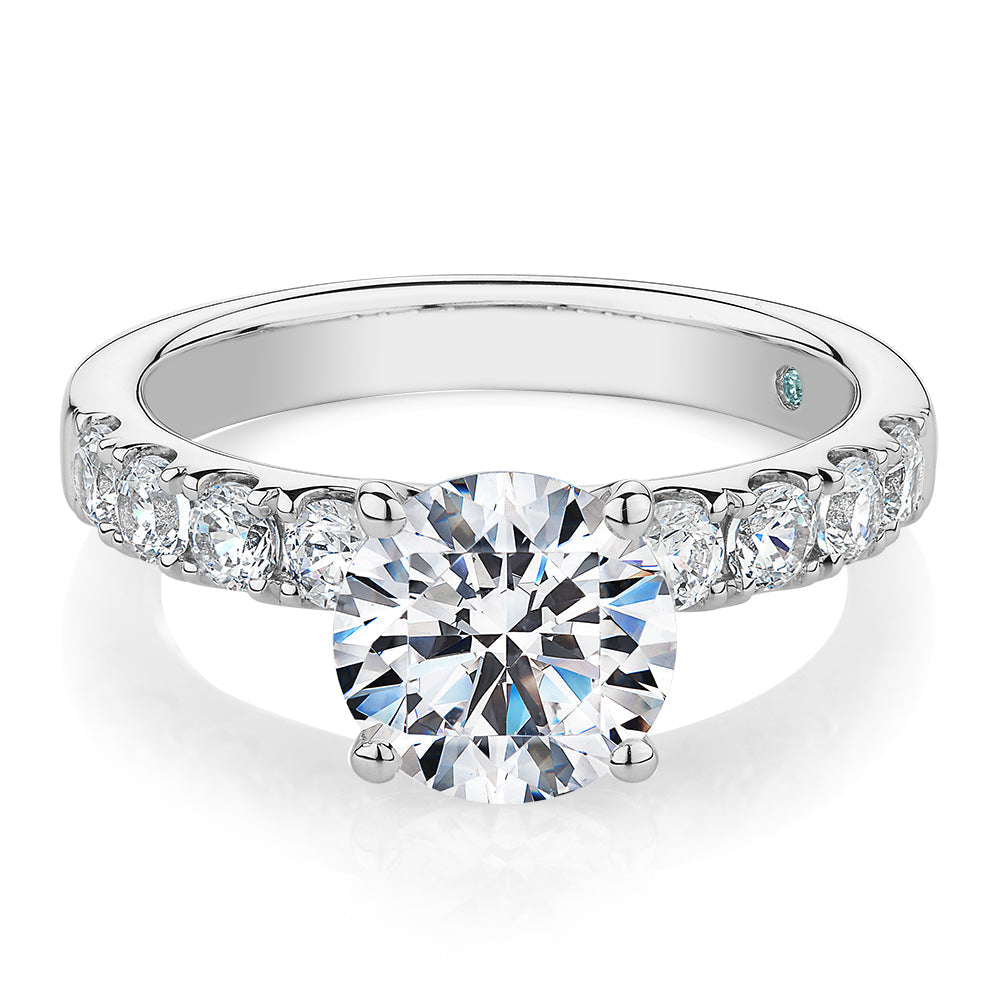 Premium Certified Lab-Grown Diamond 2.62 carat TW round brilliant shouldered engagement ring in 14 carat white gold