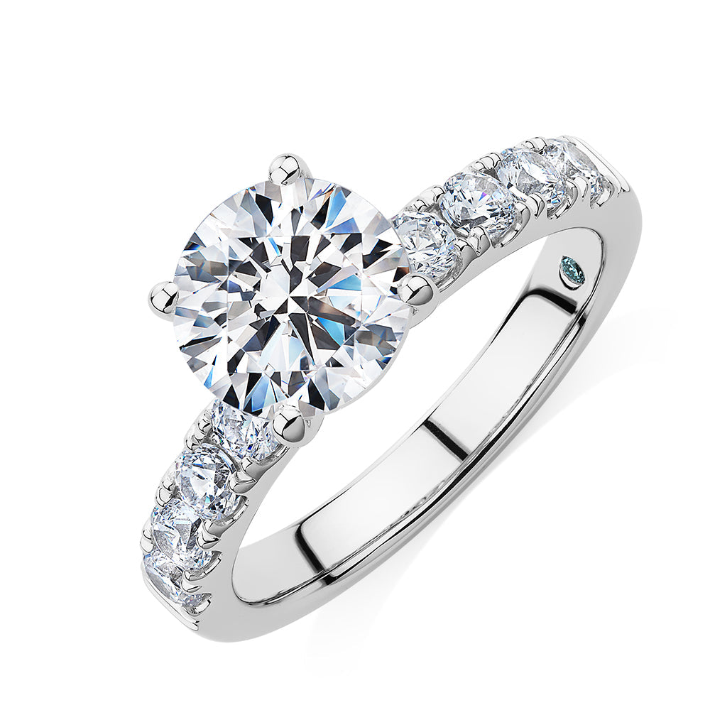 Premium Certified Lab-Grown Diamond 2.62 carat TW round brilliant shouldered engagement ring in 14 carat white gold