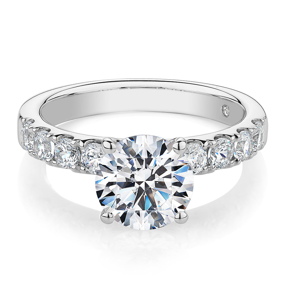 Signature Simulant Diamond 2.62 carat* TW round brilliant shouldered engagement ring in 10 carat white gold