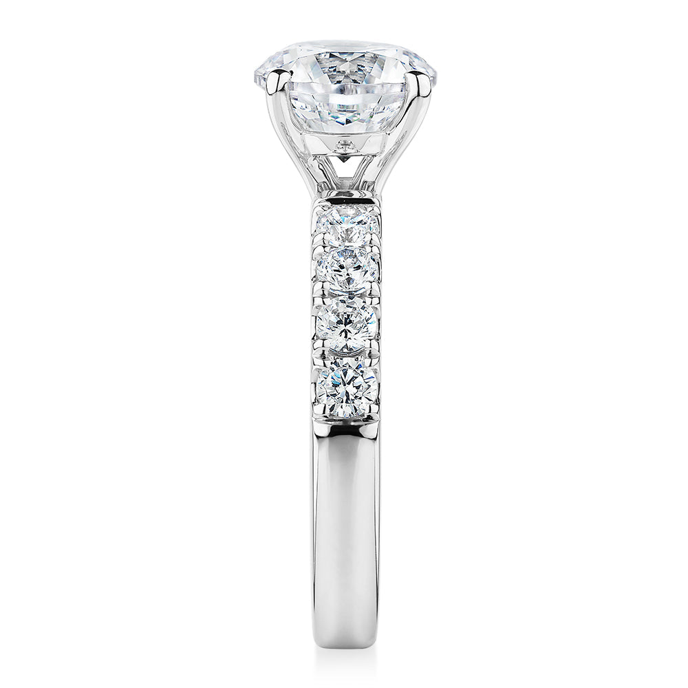 Signature Simulant Diamond 2.62 carat* TW round brilliant shouldered engagement ring in 10 carat white gold