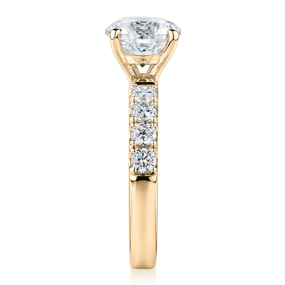 Signature Simulant Diamond 2.62 carat* TW round brilliant shouldered engagement ring in 10 carat yellow gold