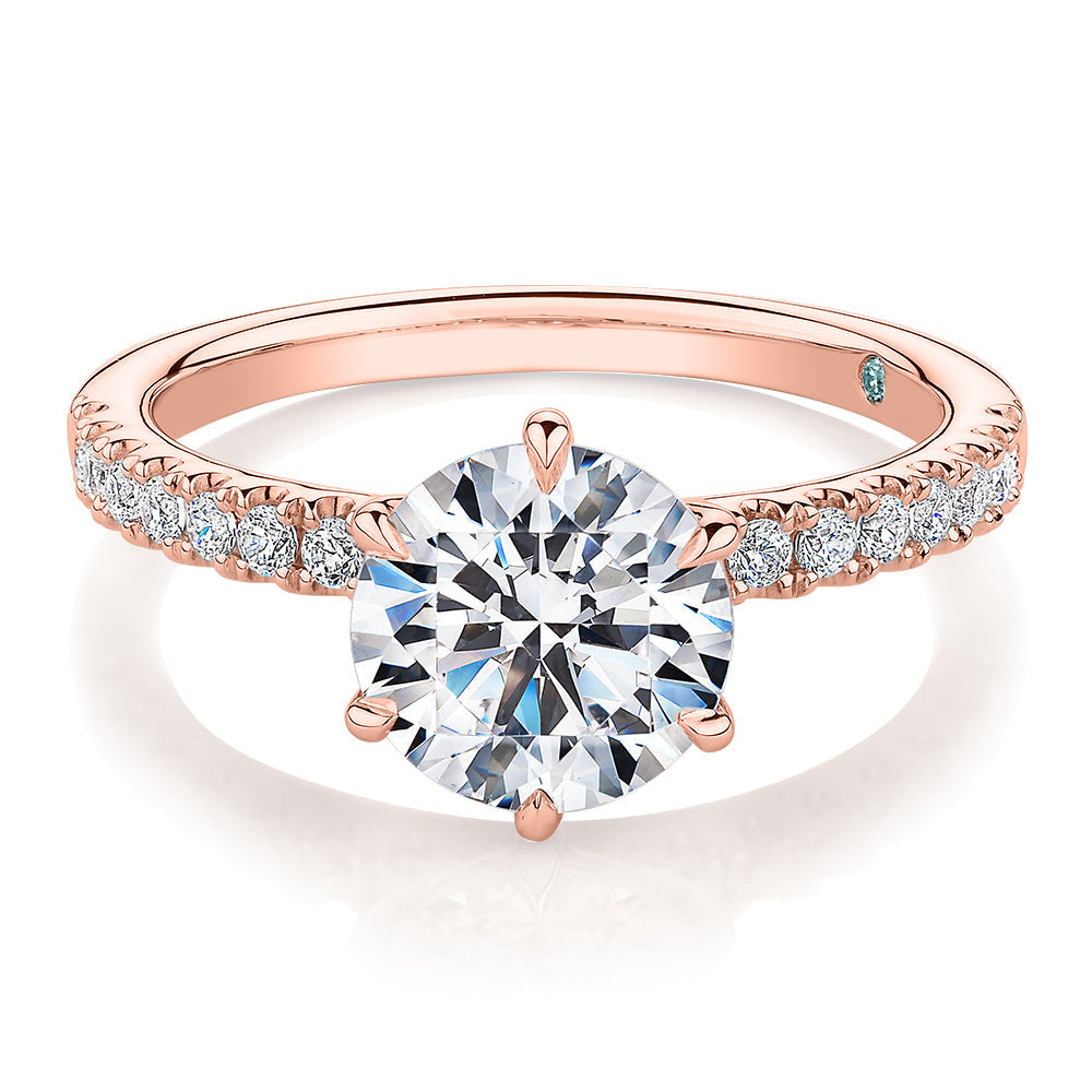 Premium Certified Lab-Grown Diamond 2.22 carat TW round brilliant shouldered engagement ring in 14 carat rose gold