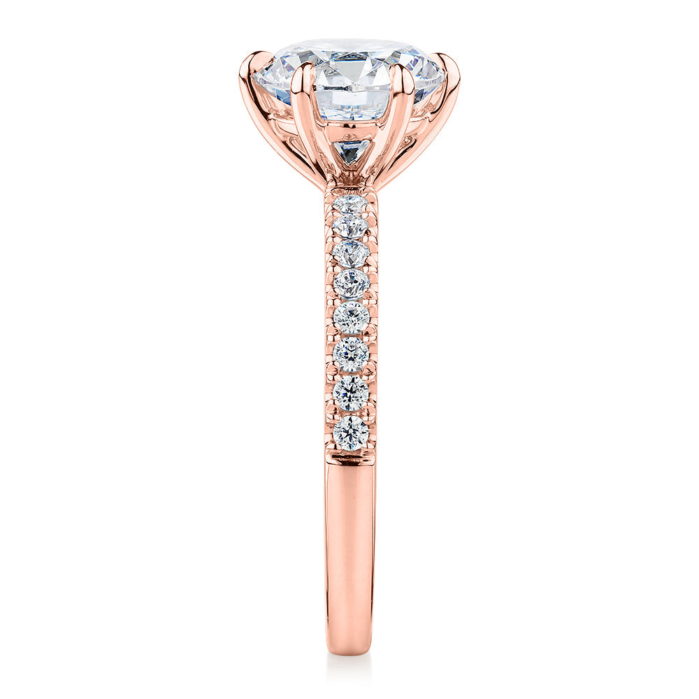Premium Certified Lab-Grown Diamond 2.22 carat TW round brilliant shouldered engagement ring in 14 carat rose gold