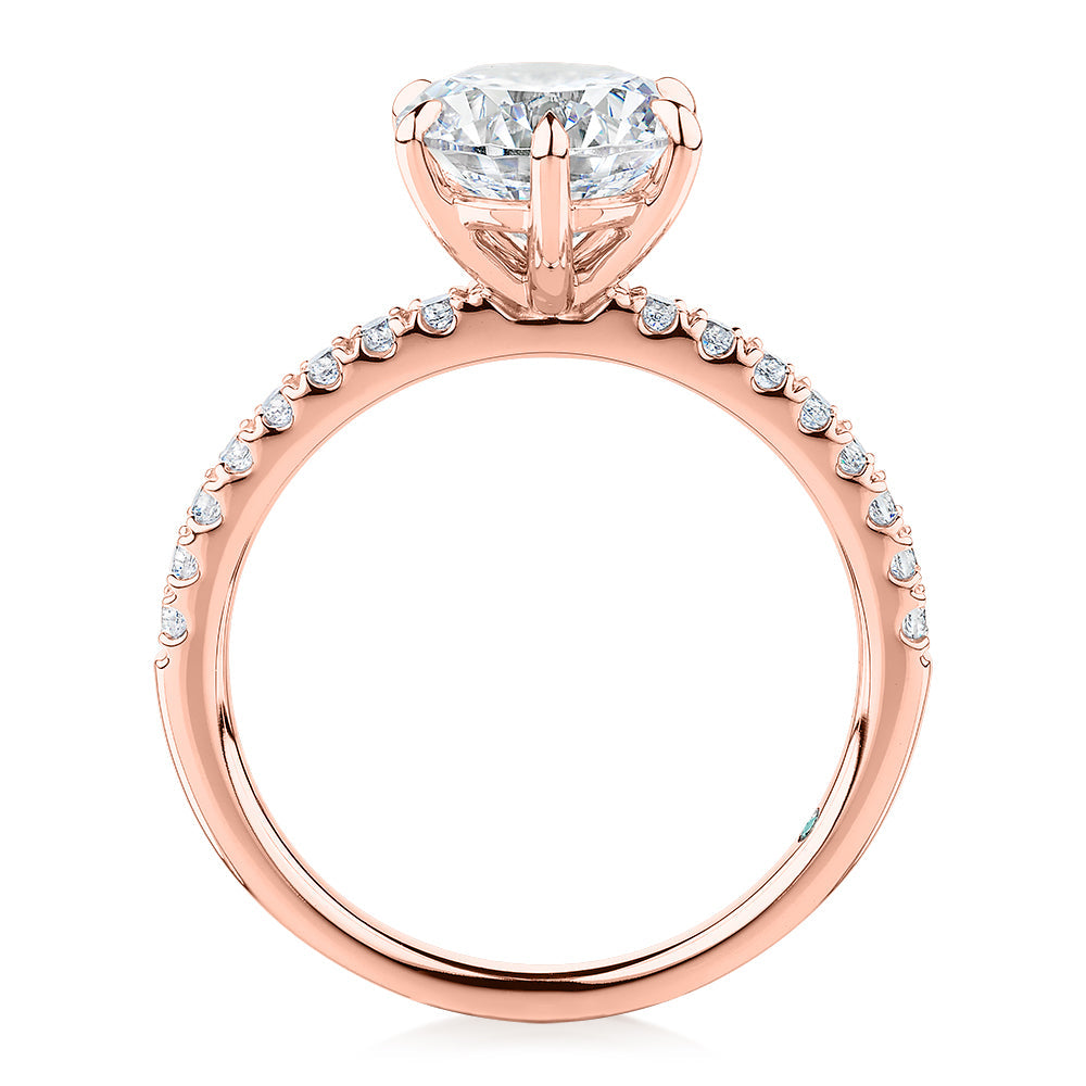Premium Certified Lab-Grown Diamond 2.22 carat TW round brilliant shouldered engagement ring in 14 carat rose gold