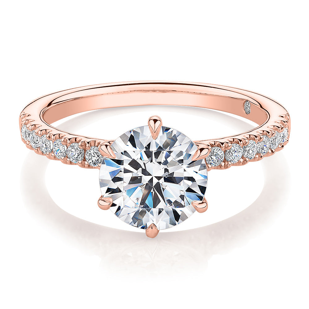 Signature Simulant Diamond 2.22 carat* TW round brilliant shouldered engagement ring in 10 carat rose gold