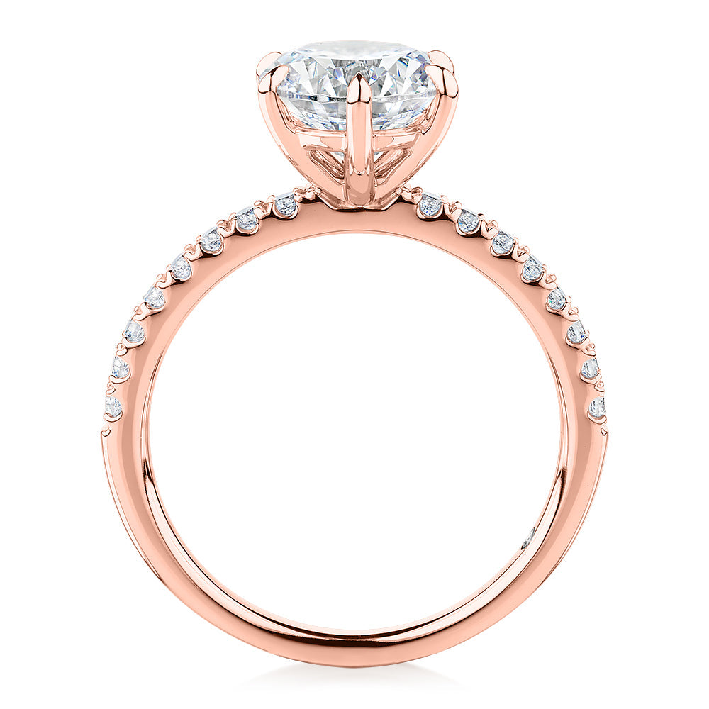 Signature Simulant Diamond 2.22 carat* TW round brilliant shouldered engagement ring in 10 carat rose gold