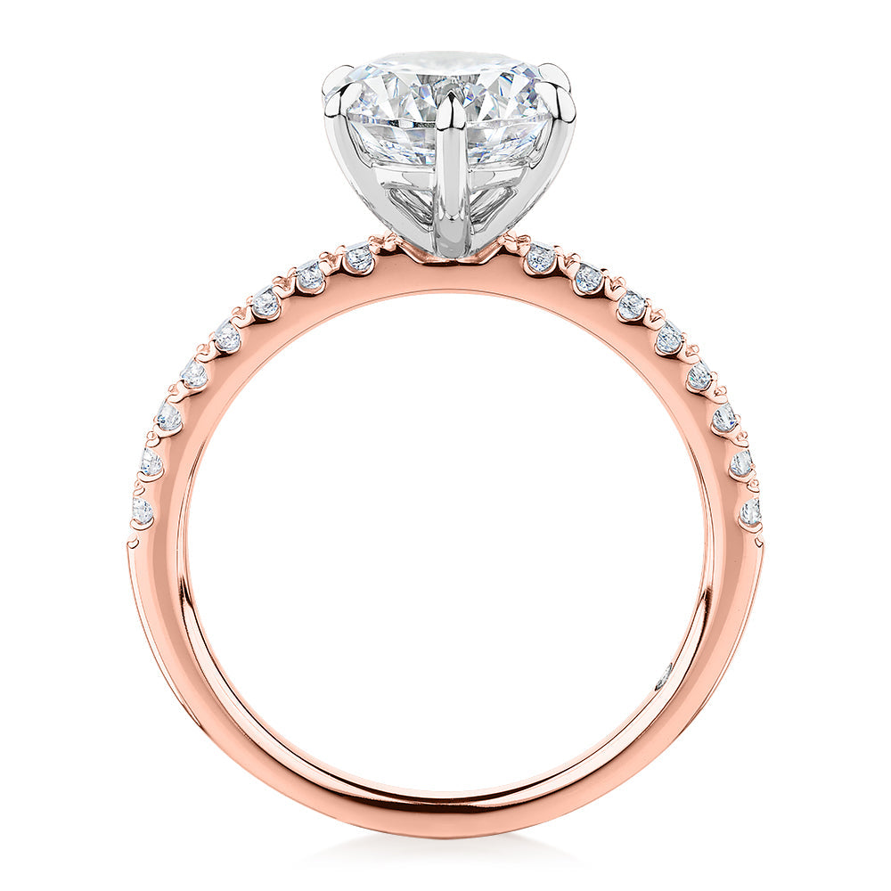 Signature Simulant Diamond 2.22 carat* TW round brilliant shouldered engagement ring in 10 carat rose and white gold