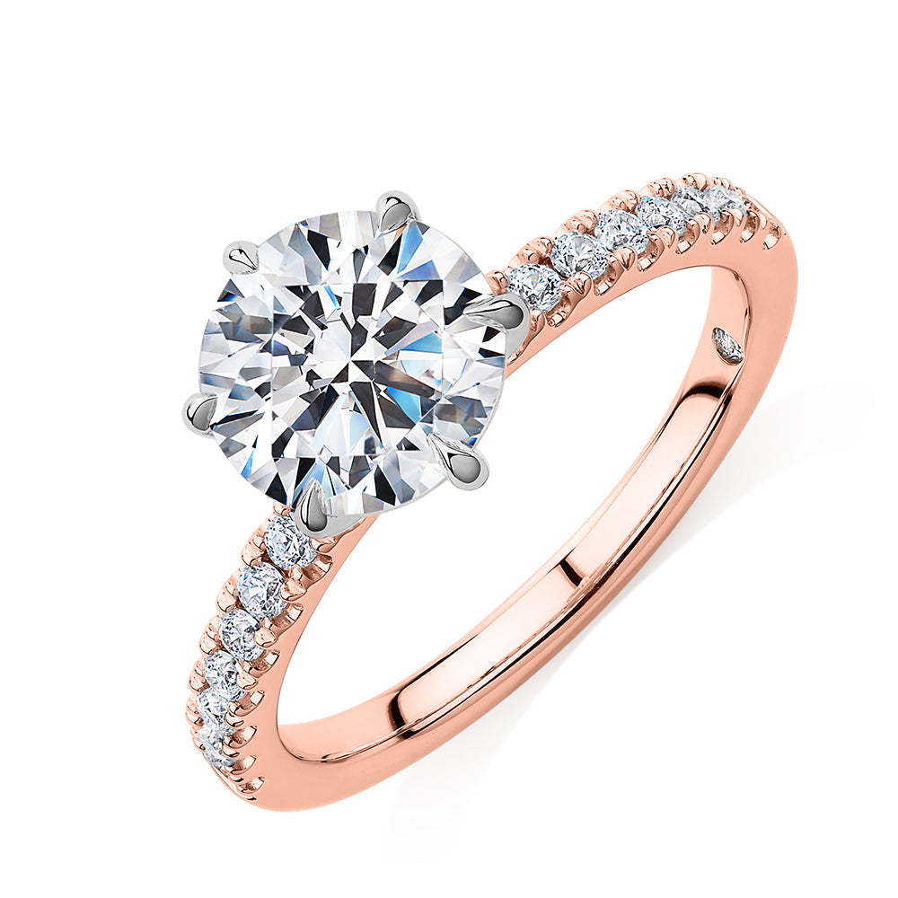 Signature Simulant Diamond 2.22 carat* TW round brilliant shouldered engagement ring in 10 carat rose and white gold