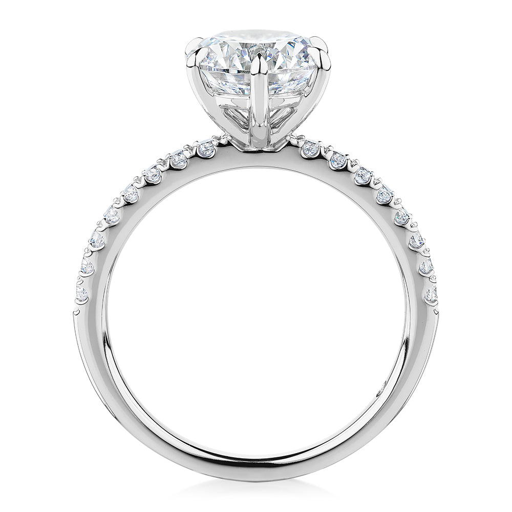 Signature Simulant Diamond 2.22 carat* TW round brilliant shouldered engagement ring in 10 carat white gold