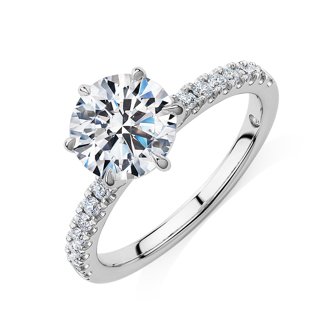 Signature Simulant Diamond 2.22 carat* TW round brilliant shouldered engagement ring in 10 carat white gold