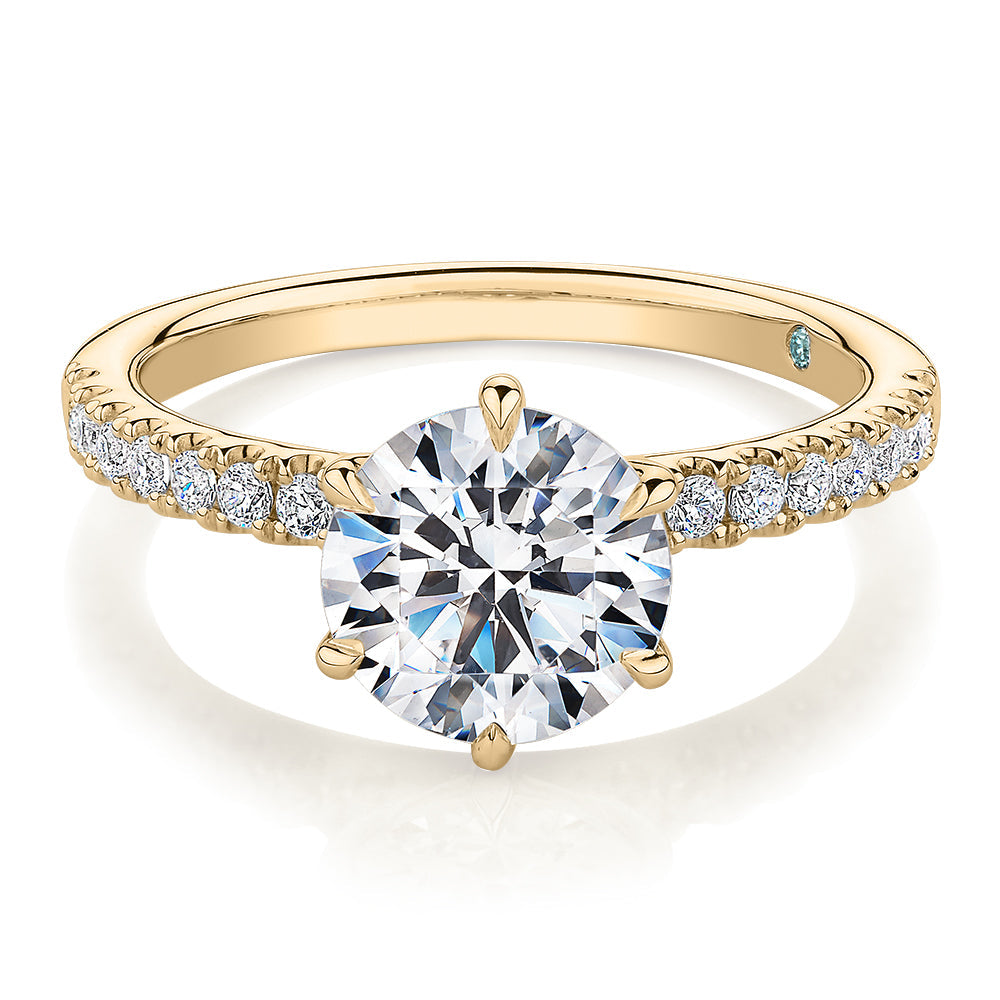 Premium Certified Lab-Grown Diamond 2.22 carat TW round brilliant shouldered engagement ring in 14 carat yellow gold