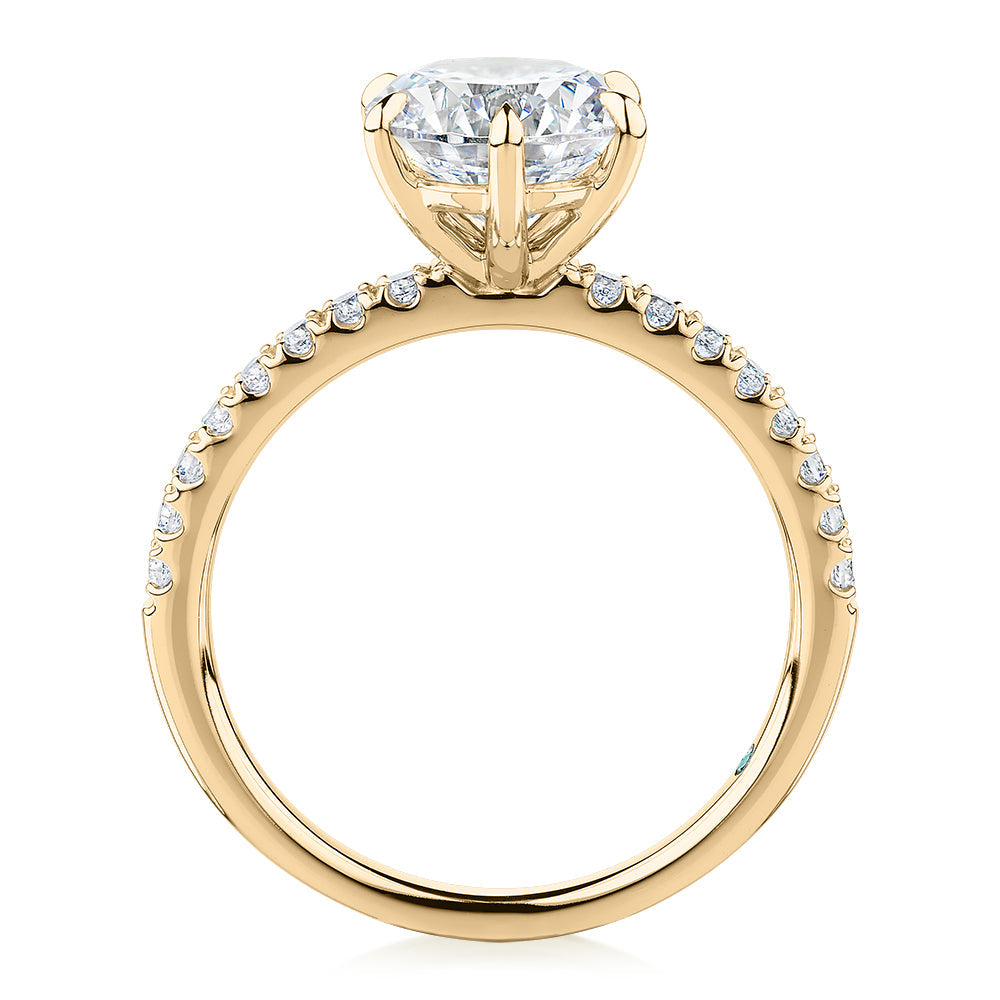 Premium Certified Lab-Grown Diamond 2.22 carat TW round brilliant shouldered engagement ring in 14 carat yellow gold