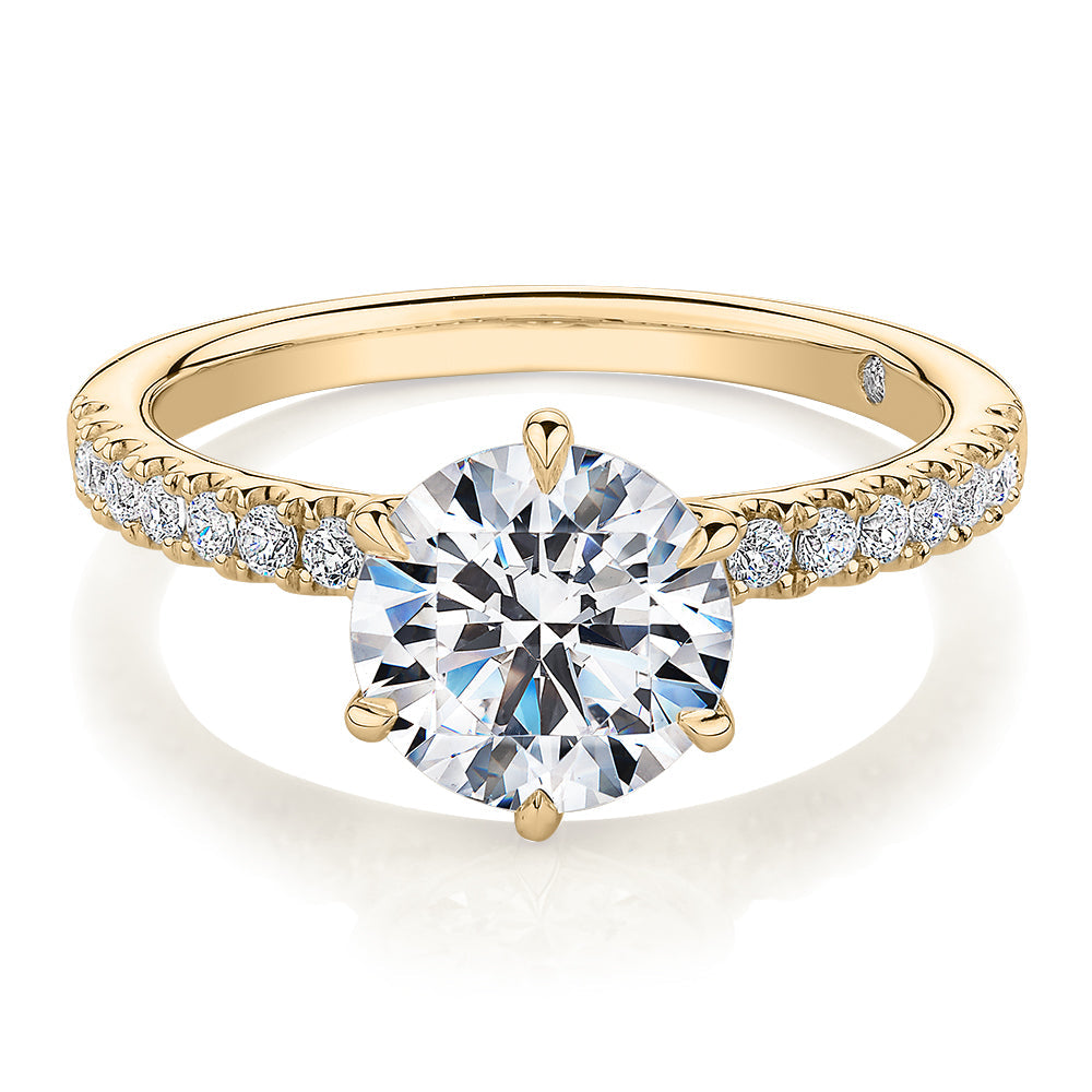 Signature Simulant Diamond 2.22 carat* TW round brilliant shouldered engagement ring in 10 carat yellow gold