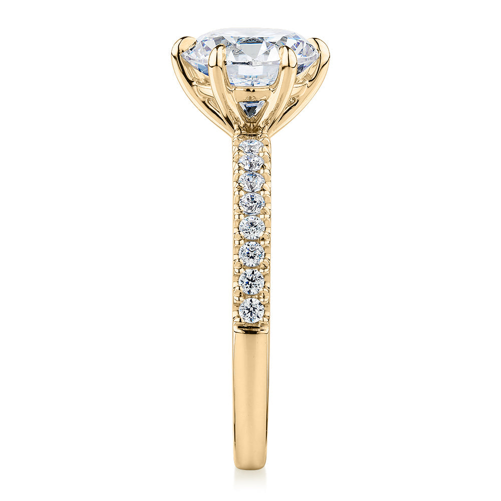 Signature Simulant Diamond 2.22 carat* TW round brilliant shouldered engagement ring in 10 carat yellow gold