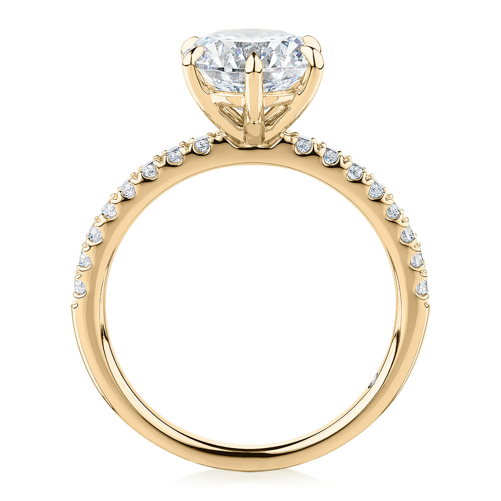 Signature Simulant Diamond 2.22 carat* TW round brilliant shouldered engagement ring in 10 carat yellow gold