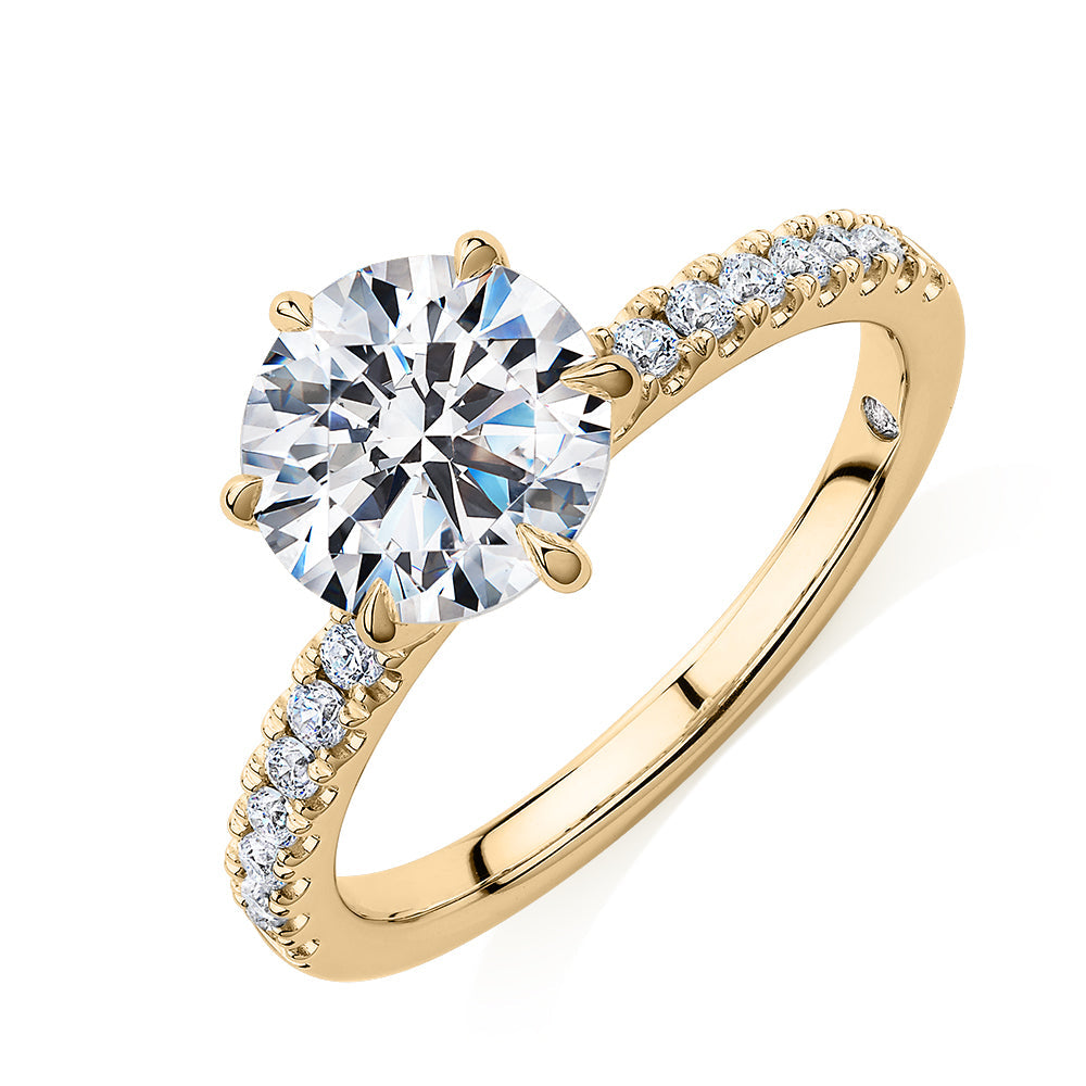 Signature Simulant Diamond 2.22 carat* TW round brilliant shouldered engagement ring in 10 carat yellow gold