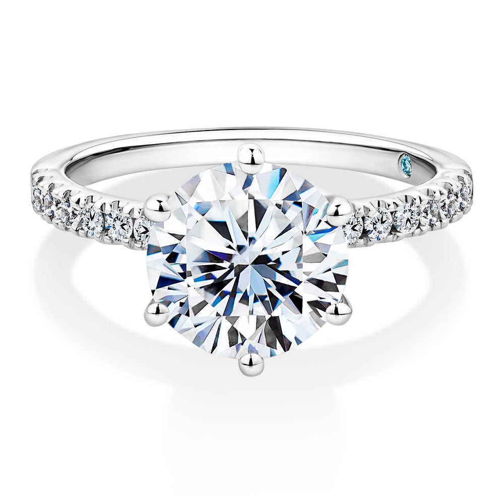 Certified Lab-Grown Diamond, 3.22 carat TW round brilliant shouldered solitaire engagement ring in 14 carat white gold